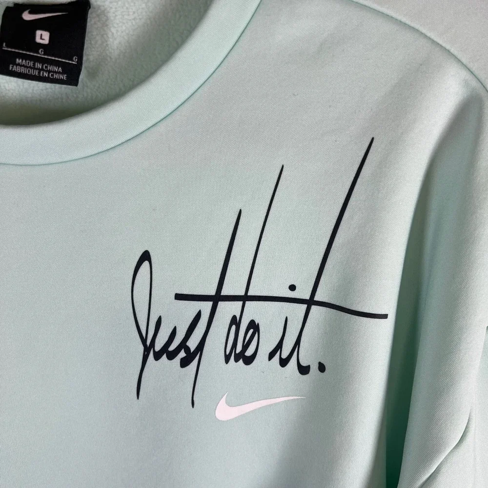 Nike Womens Just Do It Script Logo Sweatshirt Mint‎ Green Drop Shoulder Large